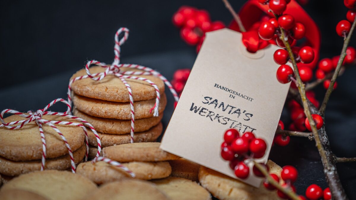 Gift-wrapped holiday cookies.